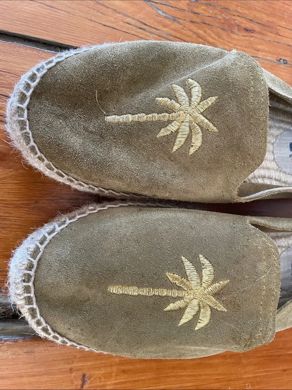 Manebi Olive Suede Espadrille Slip-Ons with Braided Jute Platform